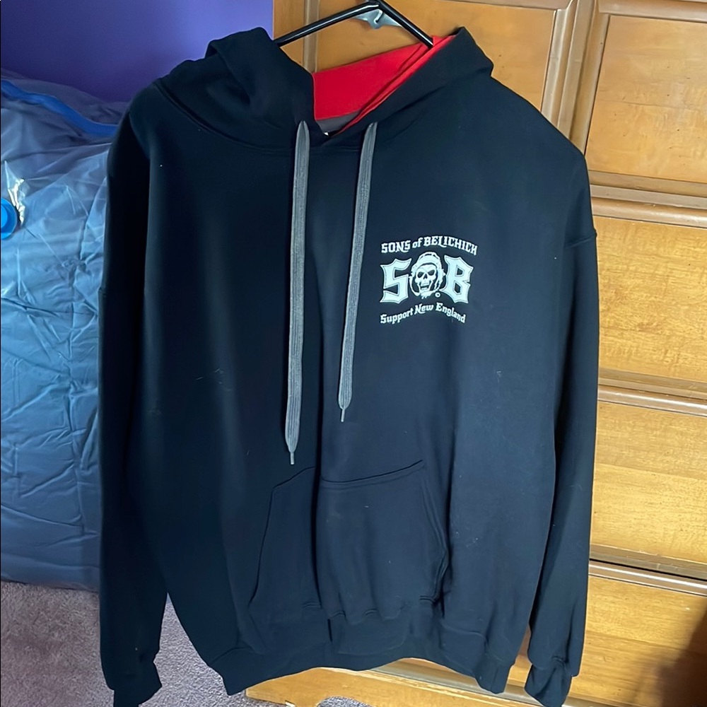 Gildan Sons of Belichick Black Hoodie Sweatshirt with Red Lined Hood
